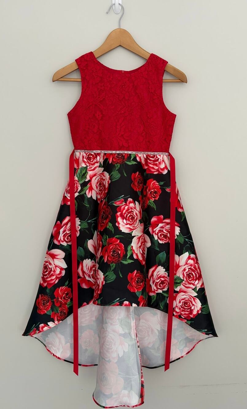 RARE EDITIONS girls sz 10 red floral formal dress EUC